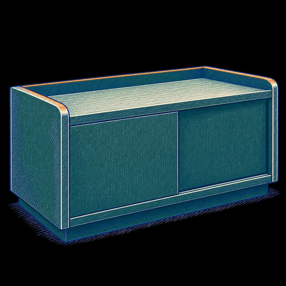 Sombra · Mueble bajo en madera oscura · Relieve